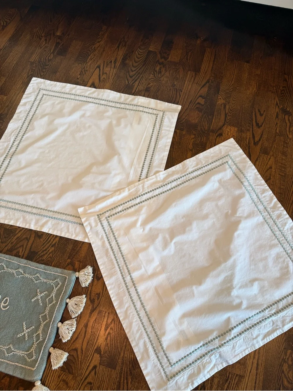 Pottery barn pearl organic cotton Euro shams set of two silver sage in color
